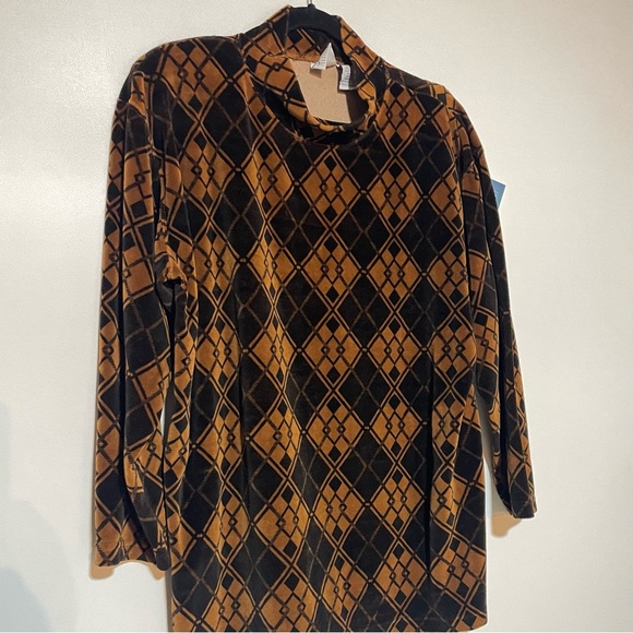 Vintage Jason Maxwell Velour Mock Neck Top Harlequin Diamond Print Large 70s 80s - Picture 3 of 5